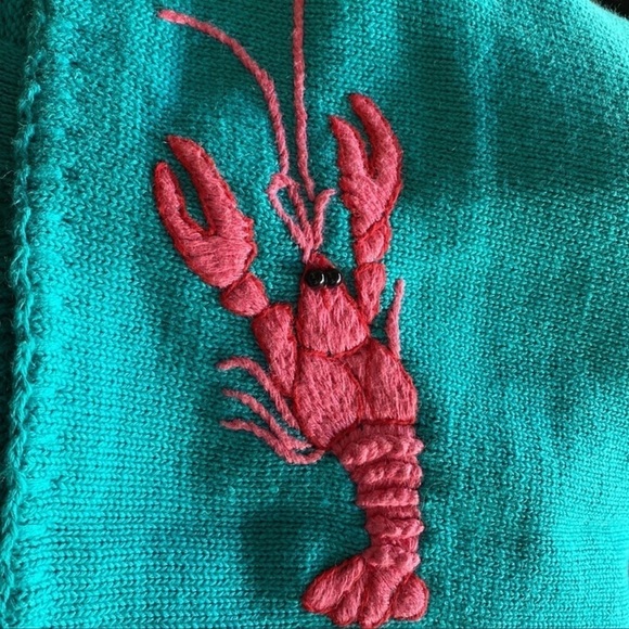 Vintage embroidered Michael Simon sweater cardigan beaded lobster designer rare - Picture 13 of 15